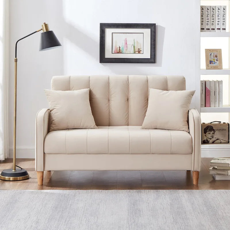 Contemporary Velvet Tufted Loveseat for Small Living Spaces - Beige Upholstered Sofa - image 9