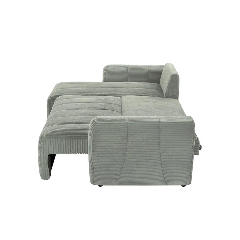 Grey 105.2" Corduroy L-Shaped Convertible Sleeper Sectional with Storage Compartment - image 10