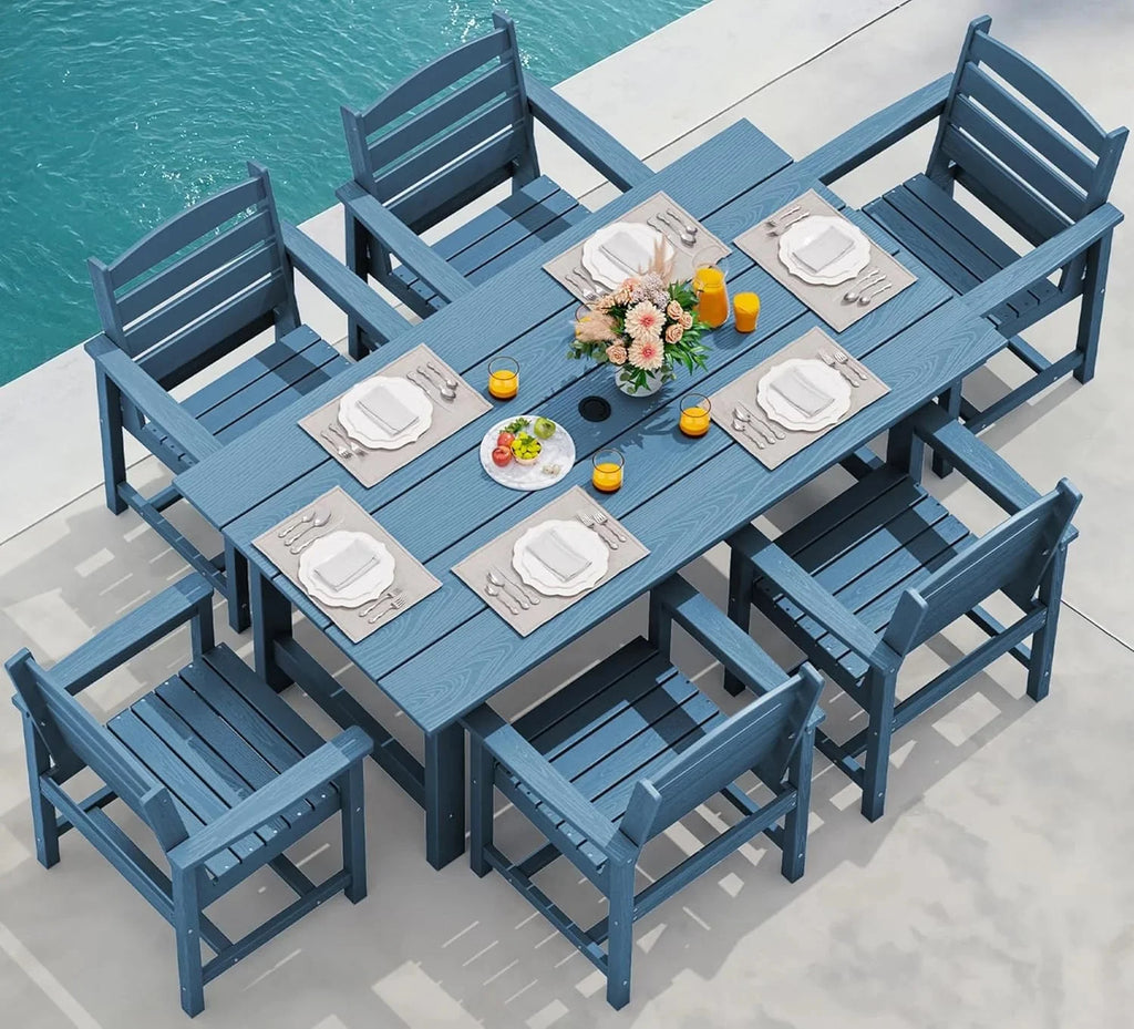 SERWALL 7-Piece Patio Table Set, Outdoor HDPE Dining Furniture with Umbrella Hole, All Weather Table and Chairs for Lawn, Garden, Poolside, Aruba - image 163