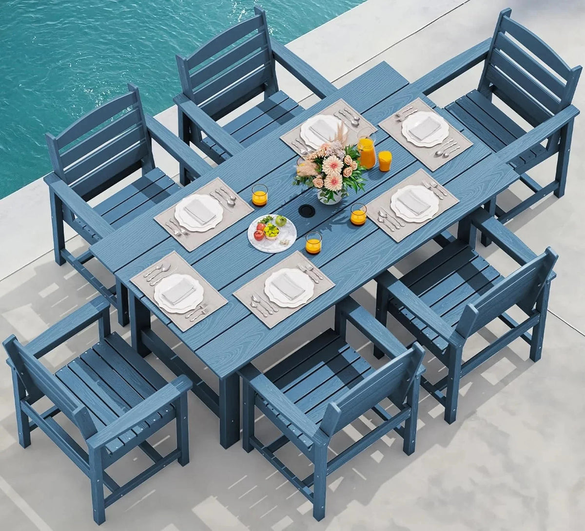 SERWALL 7-Piece Patio Table Set, Outdoor HDPE Dining Furniture with Umbrella Hole, All Weather Table and Chairs for Lawn, Garden, Poolside, Aruba - image 163