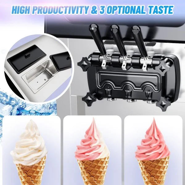 2200W Commercial Ice Cream Machine, 3 Flavor Soft Serve Ice Cream Machine, 5.3-7.4 Gal/Hr, with LCD Touch Screen, Automatic C