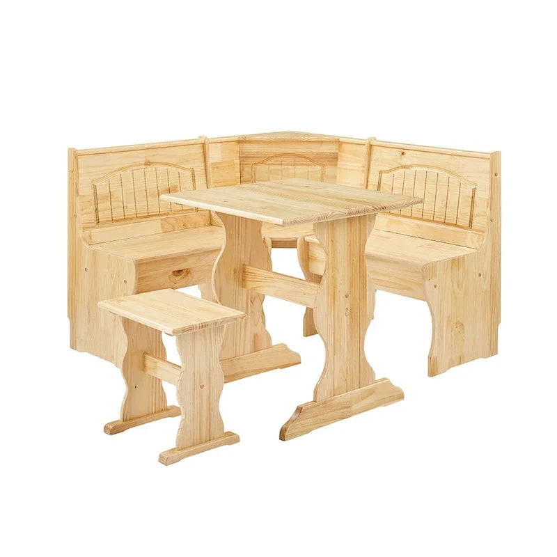 MUSEHOMEINC Classic 3-Piece Solid Wood Breakfast Nook Dining Set with Side Bench and Hidden Storage - image 5