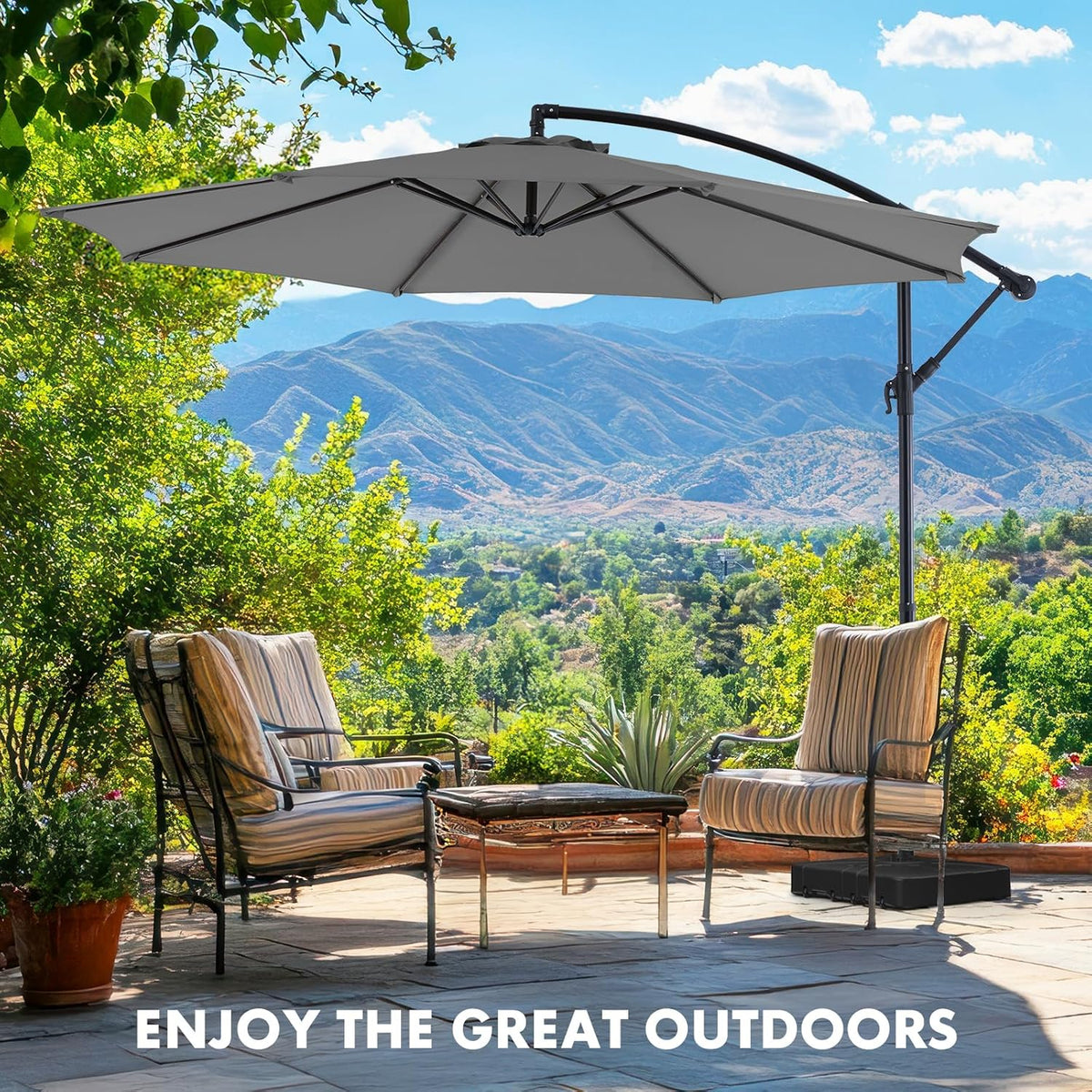 9.8FT Offset Patio Umbrella Hanging Cantilever Umbrella Outdoor Sun Shade with Easy Tilt Adjustment, 8 Ribs, UV Protection fo
