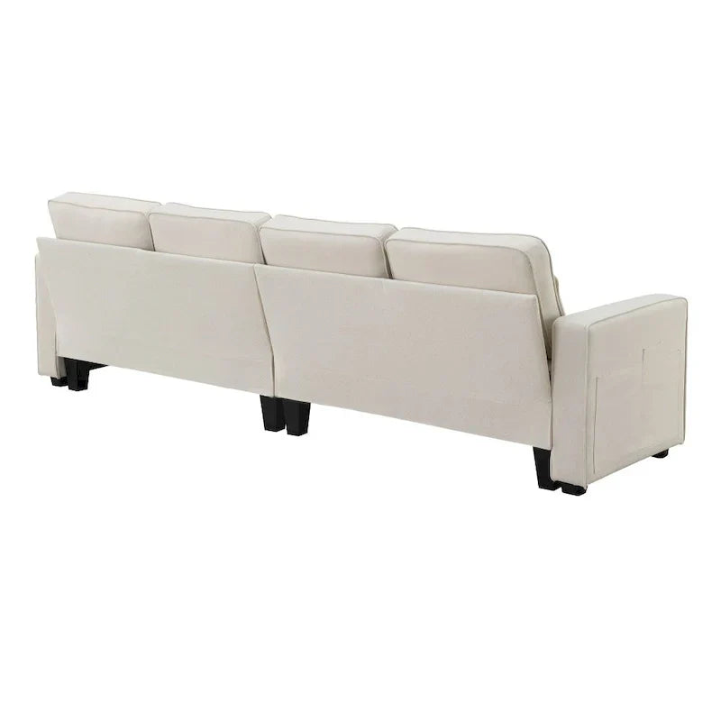 104-Inch Modern Linen Fabric Sofa for 4 with Armrest Pockets and 4 Cushions - image 18