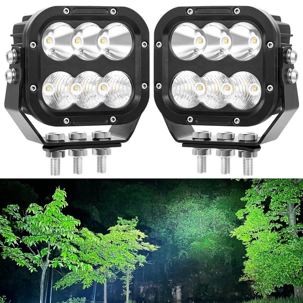 LED Off-road light, IP68 LED Off-road driving 5-inch LED tractor Working Light 120W 10000lm Assisted driving fog light Combination beam Heavy-duty car Boat ATV RV Pickup 12V 24V, a pair - image 2