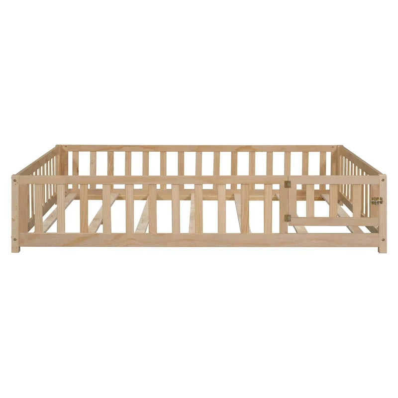 Kids' Full-Size Wooden Floor Bed with Fence and Door - image 2