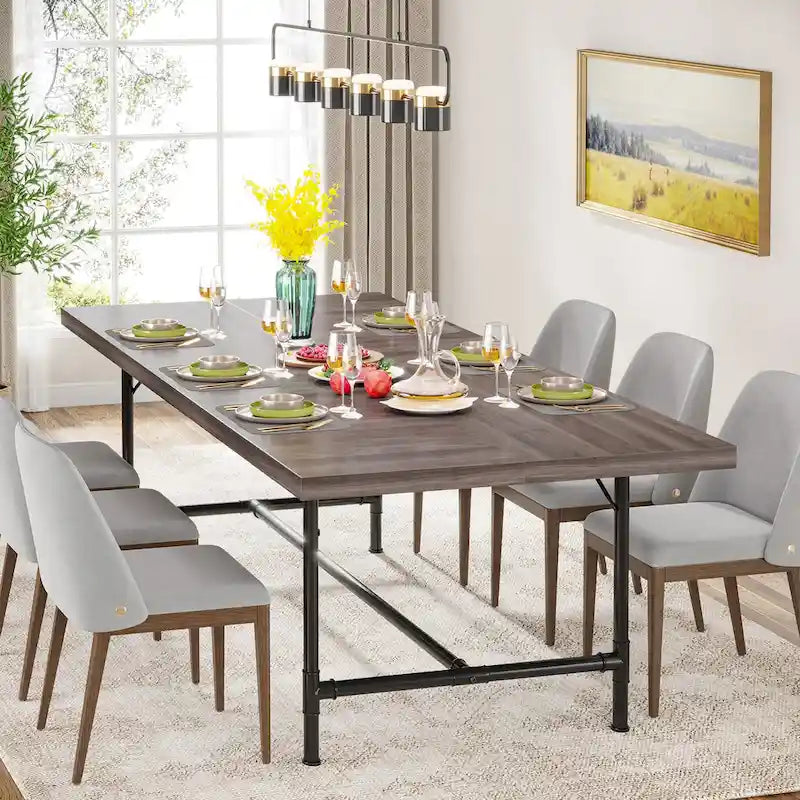 70.9-Inch Rustic Rectangle Dining Table with Metal Tube Frame - image 5
