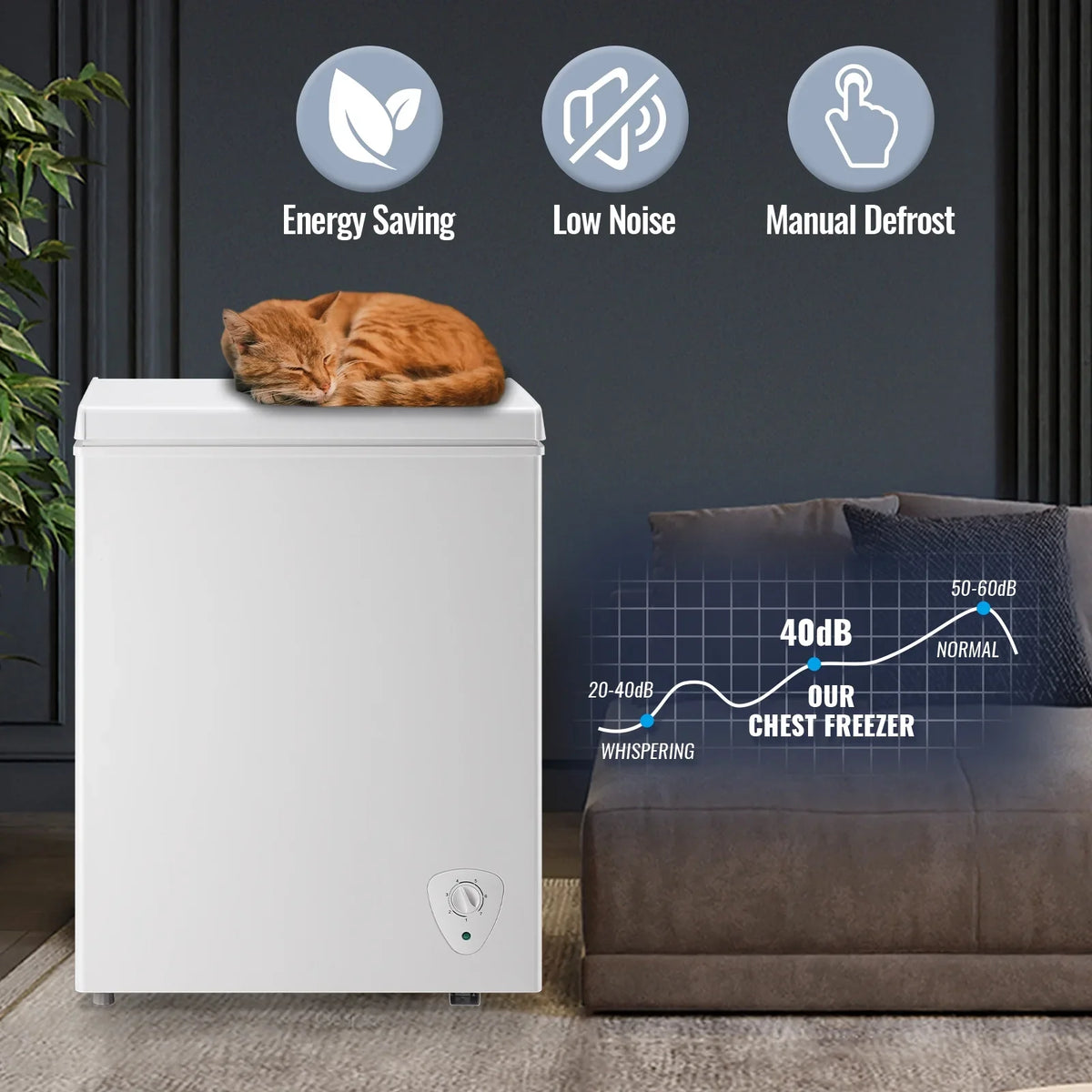 JIEJIA Compact Freezer 3.5 cu ft Environmental Chest Freezer, Mini Freezer with 7 Gear Adjustable Temperature, Removable Storage Basket, Energy Saving, White - image 7