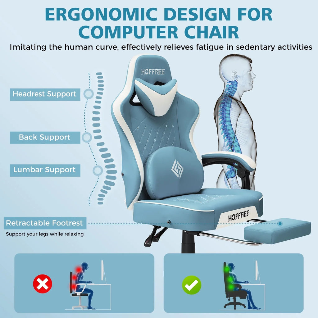 Hoffree Gaming Chair with Massage and Footrest Big and Tall Gamer Chair with Headrest and Lumbar Support PU Computer Game Chair for Adults Office - image 30