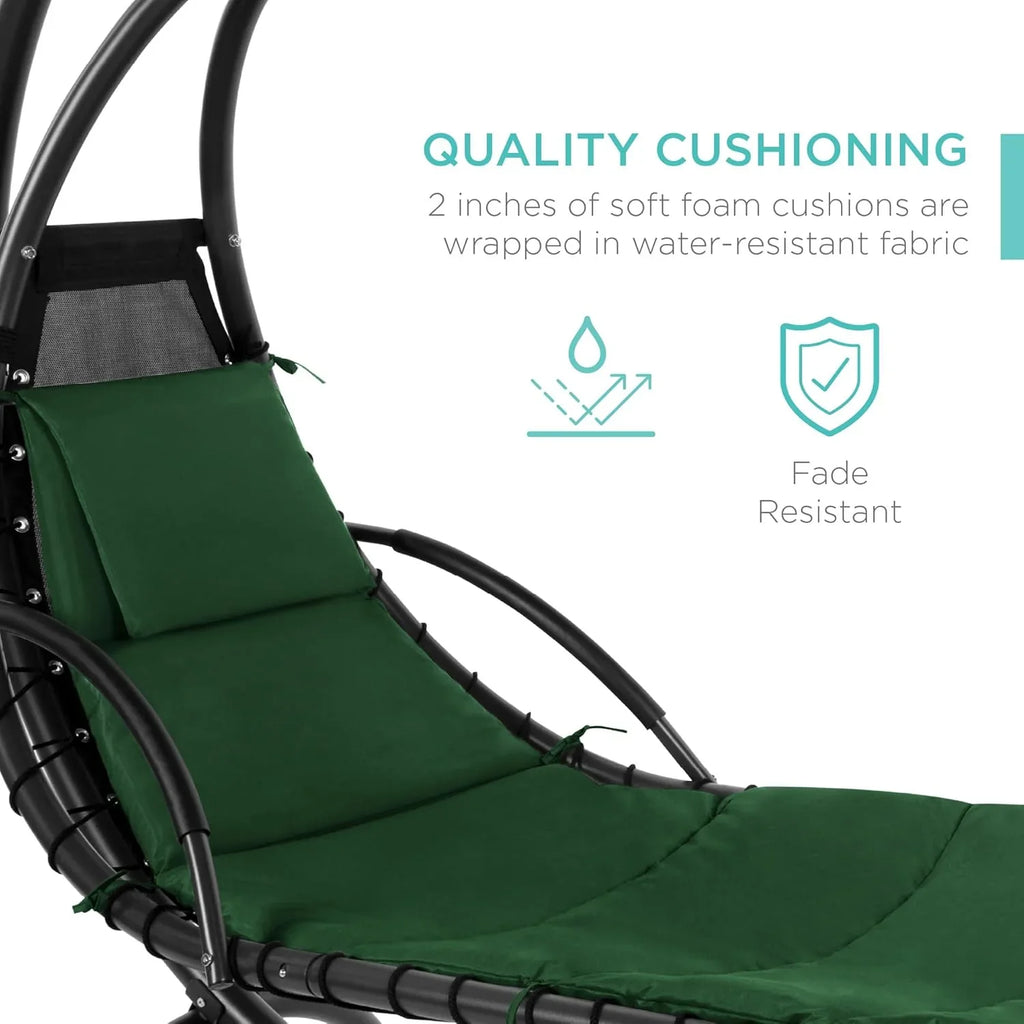 Best Choice Products Outdoor Hanging Curved Steel Chaise Lounge Chair Swing w/Built-in Pillow and Removable Canopy - Charcoal