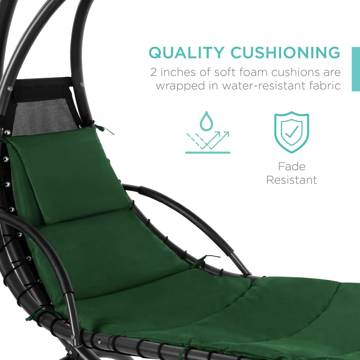 Best Choice Products Outdoor Hanging Curved Steel Chaise Lounge Chair Swing w/Built-in Pillow and Removable Canopy - Charcoal