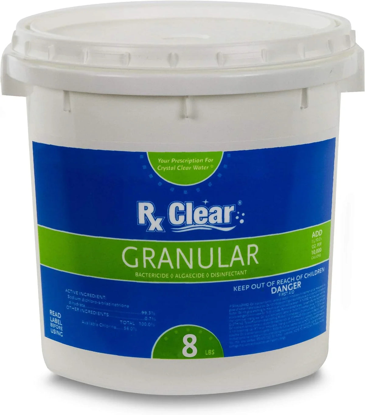 Clear Stabilized Granular Chlorine | One 50-Pound Bucket | Use As Bactericide, Algaecide, and Disinfectant in Swimming Pools 