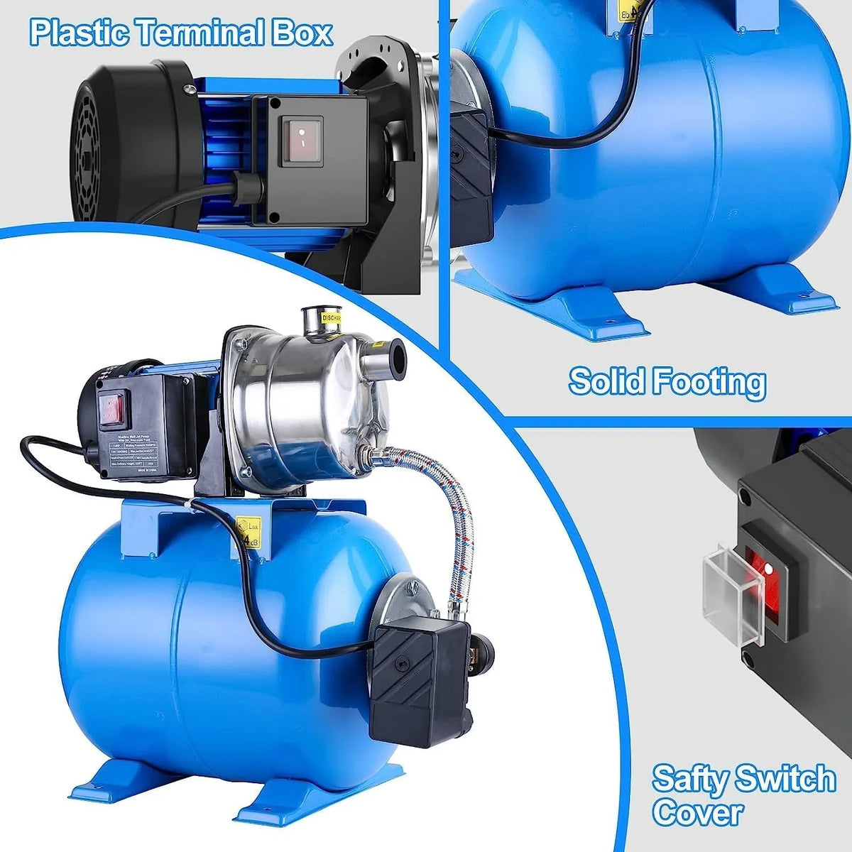1.6HP Shallow Well Pump with Pressure Tank 1268 GPH Stainless Steel Jet Pump Transfer Drainage Booster Pump Garden Sprinkler 