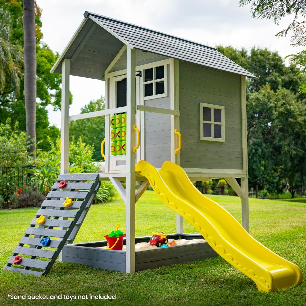 ROVO KIDS Wooden Tower Cubby House with Slide, Sandpit, Climbing Wall, Noughts & Crosses - image 5