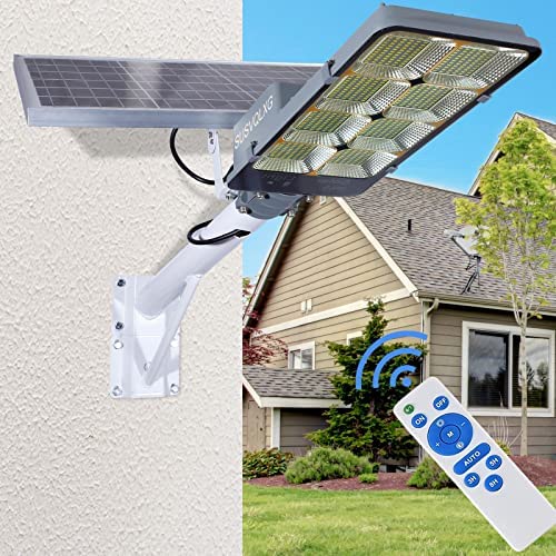 450W Solar Street Flood Lights Outdoor Lamp with Remote Control Dusk to Dawn Security Lighting for Yard Garden Gutter Basketball Court Arena Lawn lm - image 7