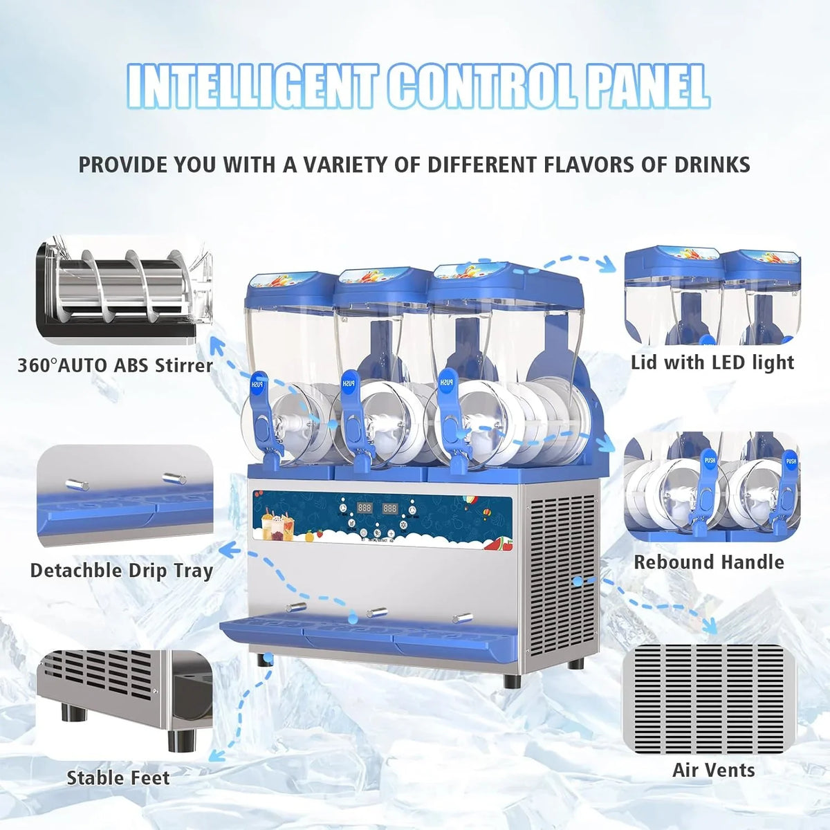 Commercial Slushy Machine - 1000W 30L Tanks Slush Maker Machine 304 Stainless Steel Commercial Margarita Machines Efficient C