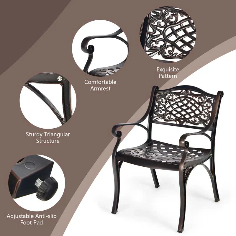 2/4Pcs All-Weather Cast Aluminum Chairs with Armrests & Curved Seats, Outdoor Dining Chairs Patio Bistro Armchairs - image 14