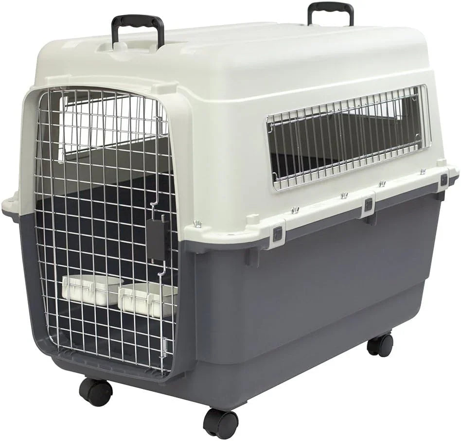 Designs Plastic Kennels Rolling Plastic Airline Approved Wire Door Travel Dog Crate, XXX-Large, Gray - image 2