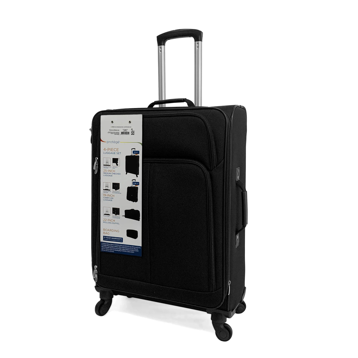 Protege 4-Piece Softside Luggage Set, Black - image 6