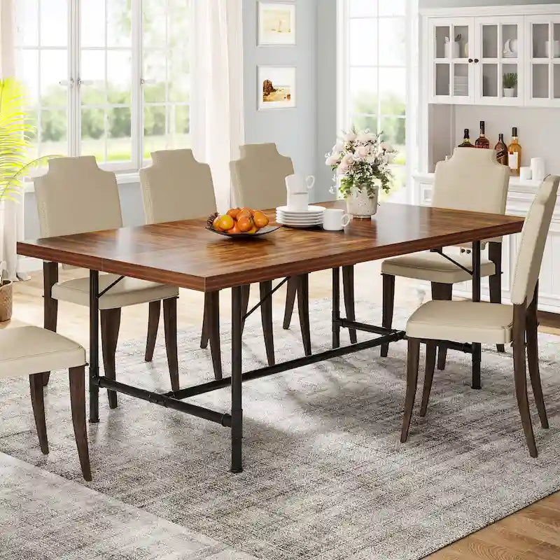 70.9-Inch Rustic Rectangle Dining Table with Metal Tube Frame - image 12