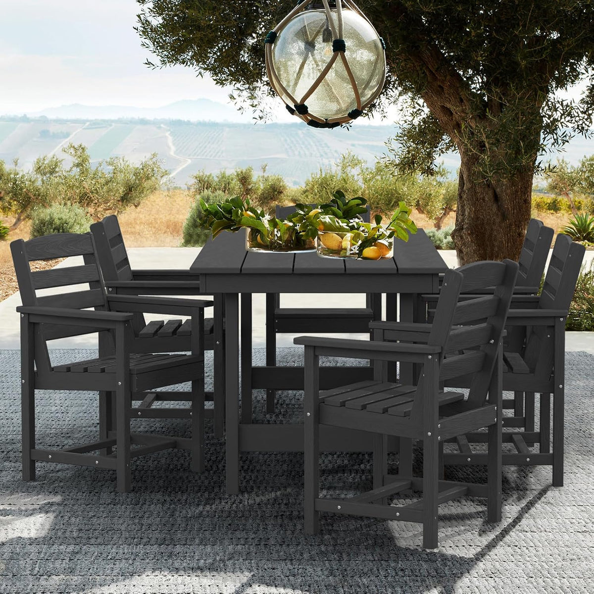 SERWALL 7-Piece Patio Table Set, Outdoor HDPE Dining Furniture with Umbrella Hole, All Weather Table and Chairs for Lawn, Garden, Poolside, Aruba - image 132