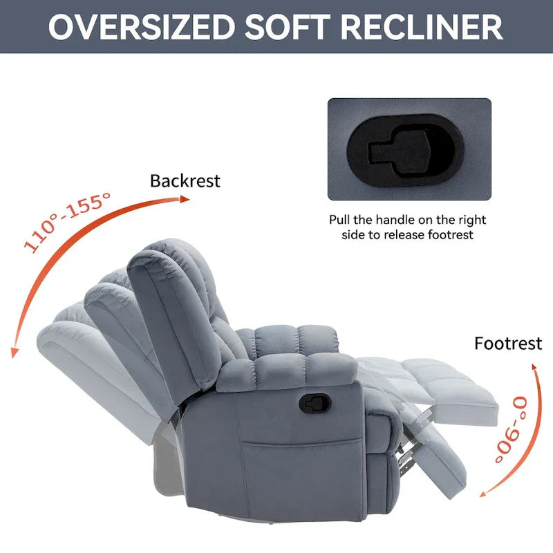 Extra-Large Swivel Rocker Recliner with Footrest and Pockets - Manual Operation - image 36