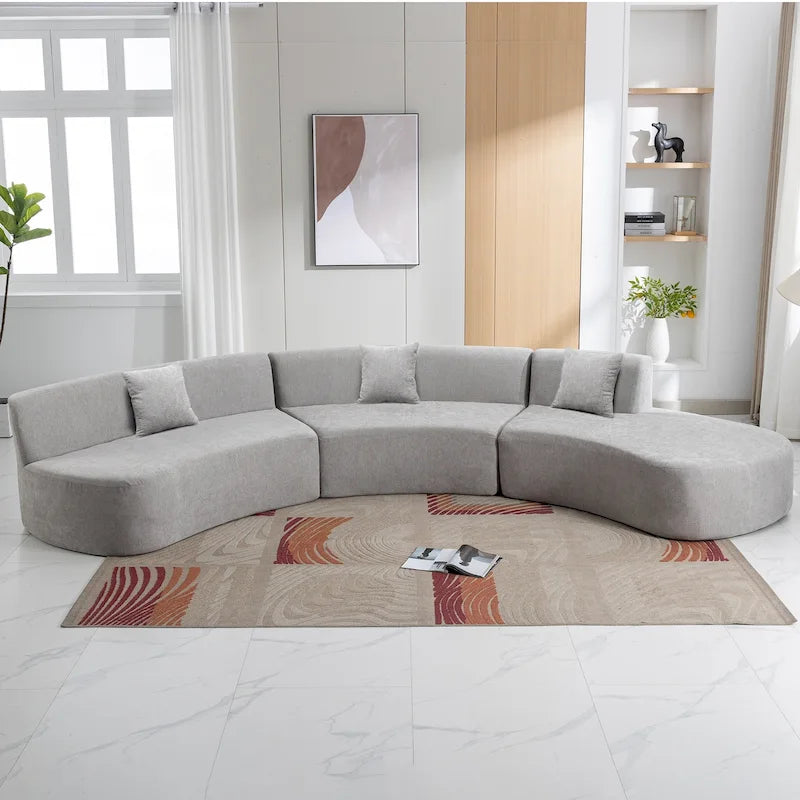 136-Inch Elegant Curved Chenille Sectional Sofa with Three Throw Pillows for Living Room - image 3