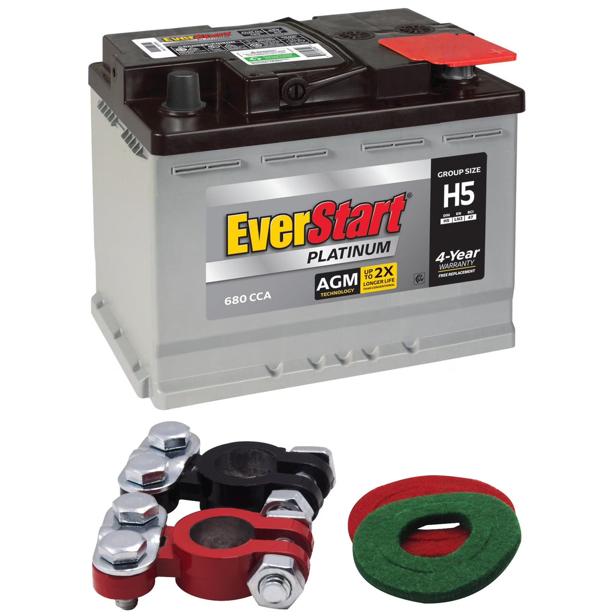 EverStart Platinum AGM Automotive Battery, Group Size H5 / LN2 / 47 12 Volt, 680 CCA 105RC with Top Post Epoxy Coated Battery Terminal - image 1