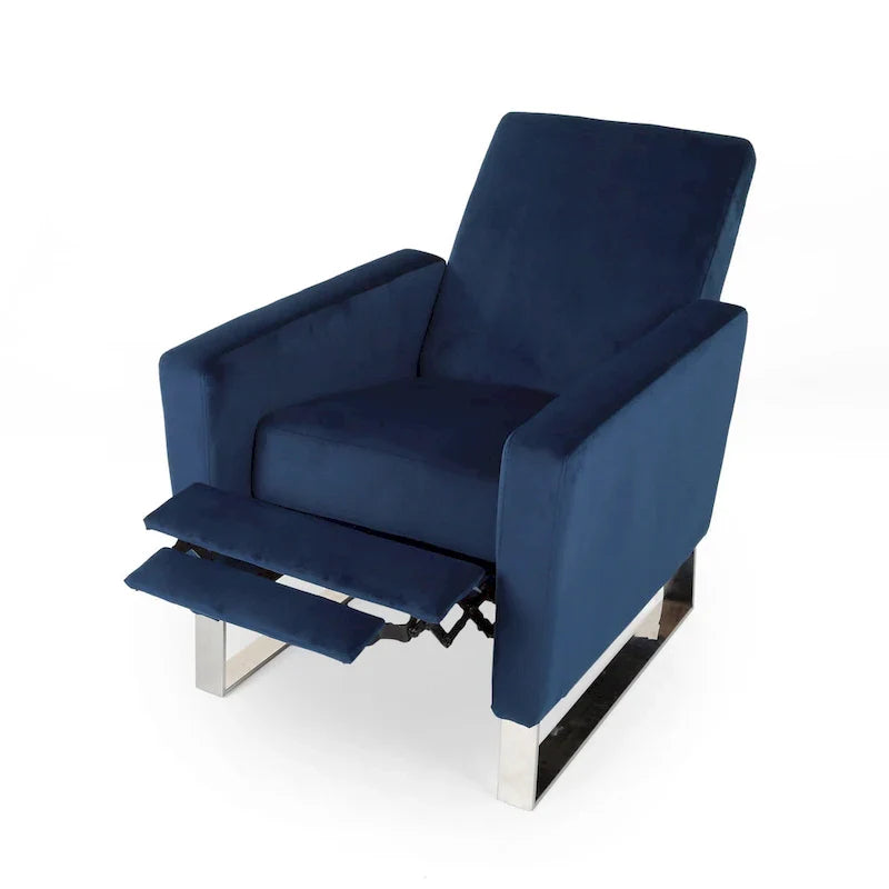 Reki Manual Push Back Recliner Chair - Blue Velvet with Stainless Steel Accents - image 4