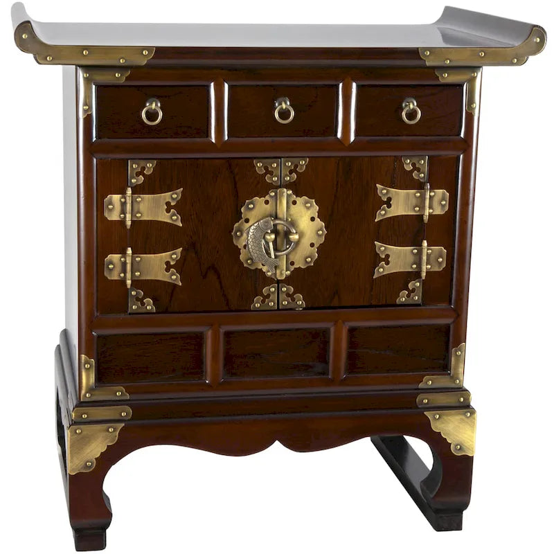 Handcrafted Korean Antique-Style 3-Drawer End Table Cabinet - image 1