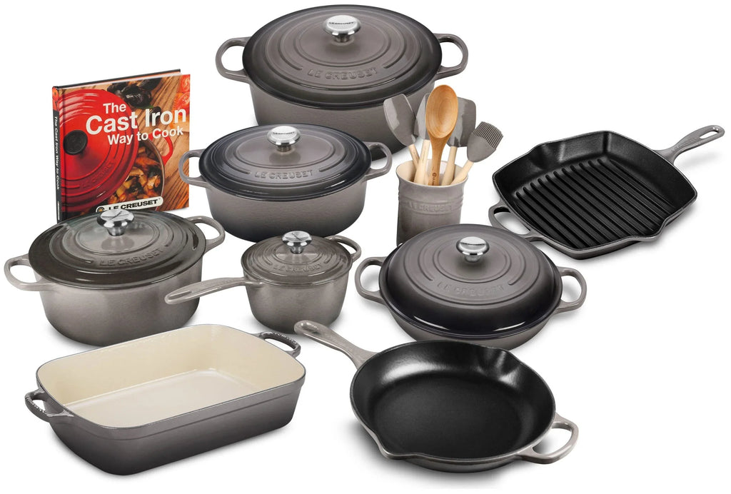 20-piece Signature Cast Iron Cookware Set,10.25′′ Skillet,1.75-quart Saucepan with Lid