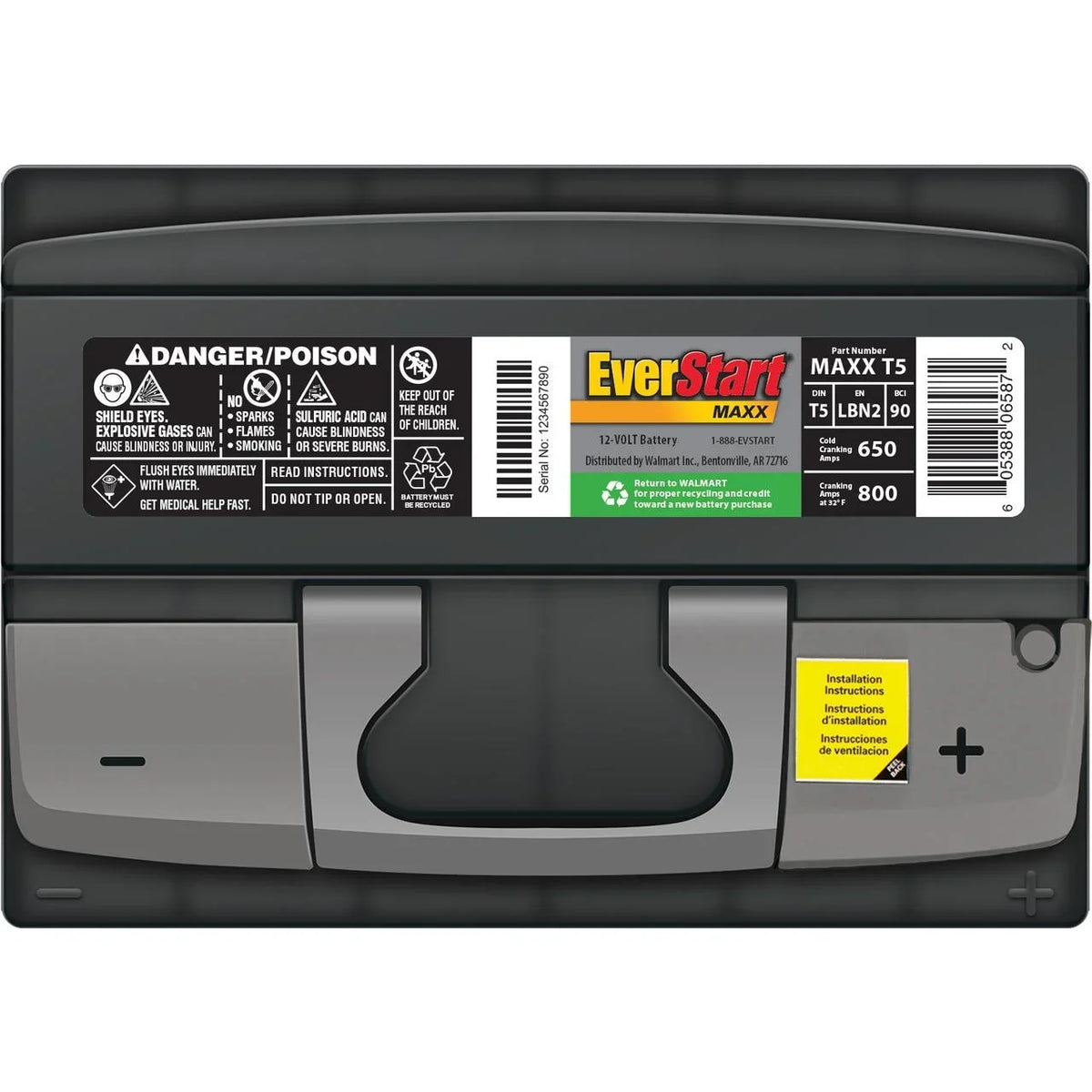 EverStart Maxx Lead Acid Automotive Battery, Group Size T5 12 Volt, 650 CCA 95 RC - image 5
