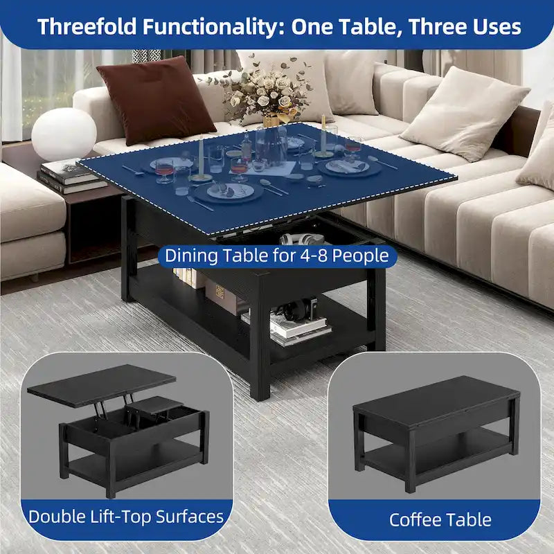 Moasis Farmhouse Lift-Top Coffee Table with Expandable Surface, Hidden Storage, and Shelf for Living Room - image 12