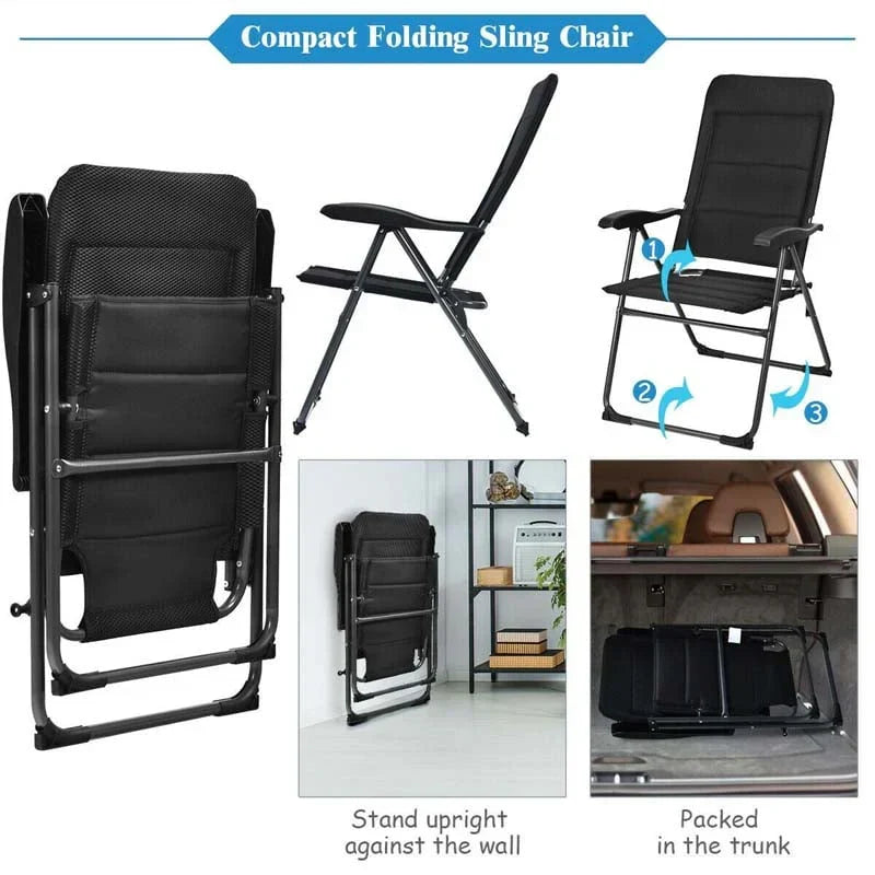2 Pack Folding Patio Chairs 7 Position Adjustable Lawn Chair Recliner Camping Chair Compact Outdoor Sling Chair Fully Assembl