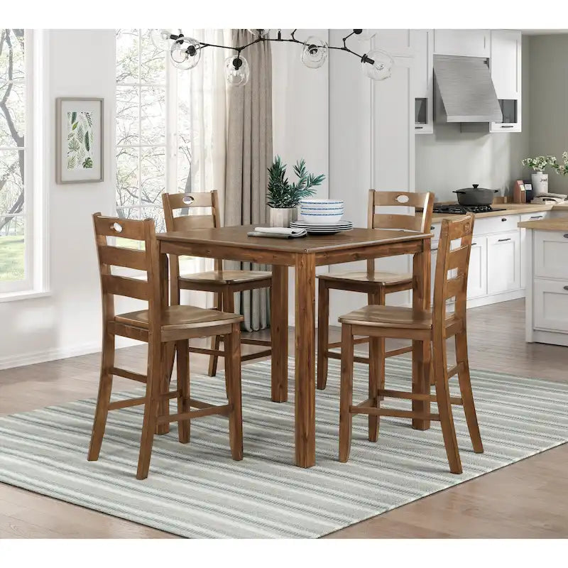 5-Piece Wooden Counter Height Dining Set: Square Table and 4 Chairs for Your Kitchen - image 2