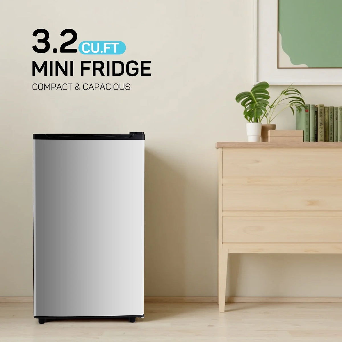 TINKLE WELL 3.2 Cu Ft Mini Fridge with Freezer, Compact Single Door Refrigerator, Energy Efficient, Low Noise, Adjustable Thermostat for Bedroom, Dorm, Office, silver - image 7