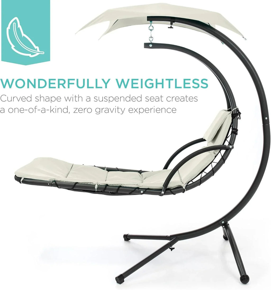 Best Choice Products Outdoor Hanging Curved Steel Chaise Lounge Chair Swing w/Built-in Pillow and Removable Canopy - Charcoal