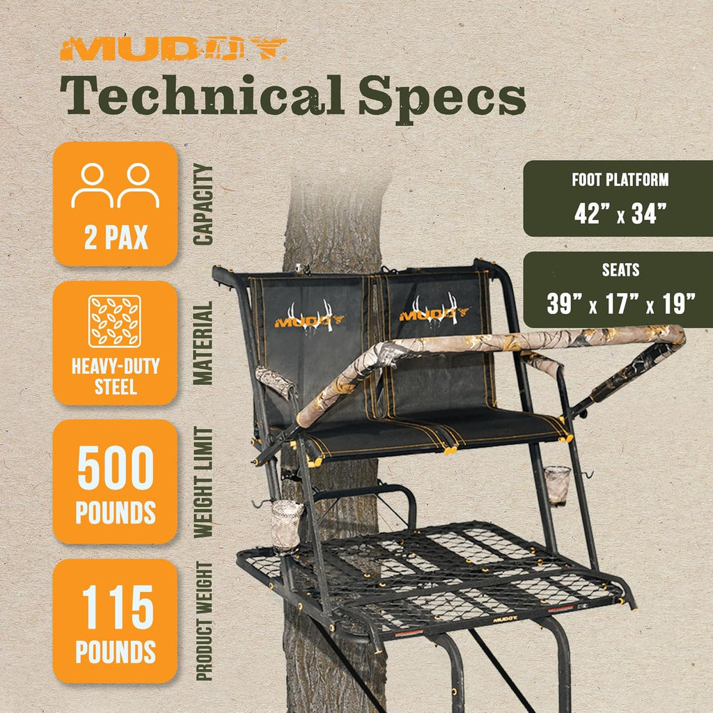 MUDDY Nexus XTL Ladder Tree Stand, 20ft, 500lb Capacity, 2-Person - image 3