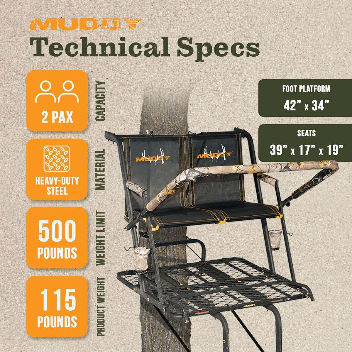 MUDDY Nexus XTL Ladder Tree Stand, 20ft, 500lb Capacity, 2-Person - image 3