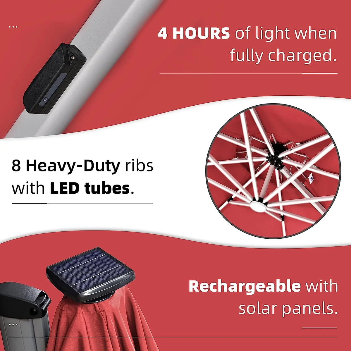 12ft Solar LED Patio Umbrella Outdoor Round Umbrella Large Cantilever Umbrella with LED Lights Windproof Bias Umbrella Heavy 
