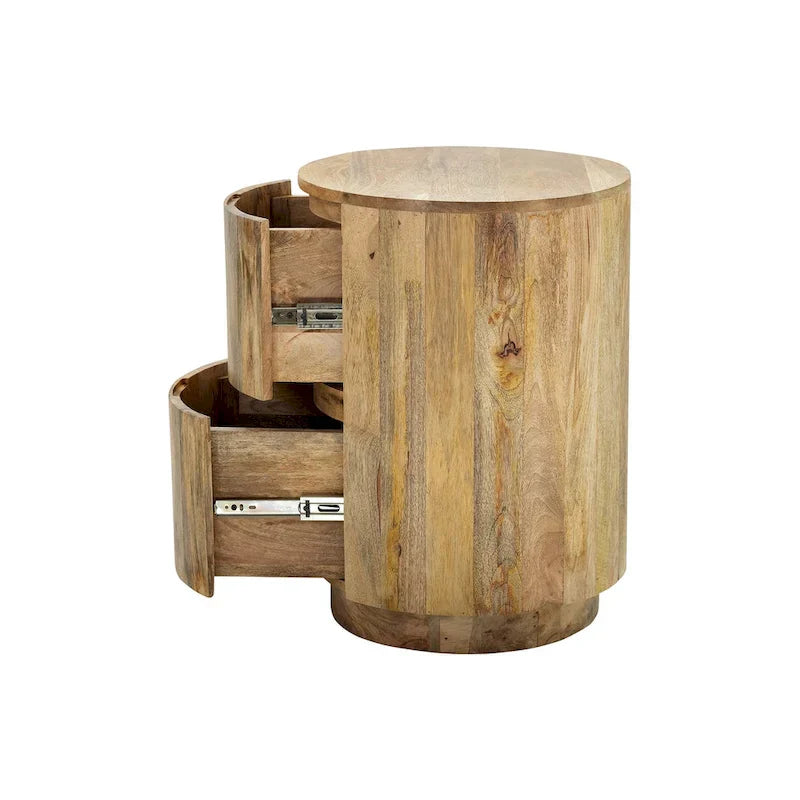 Round Nightstand with 2 Drawers Wooden Bedside Table - image 6
