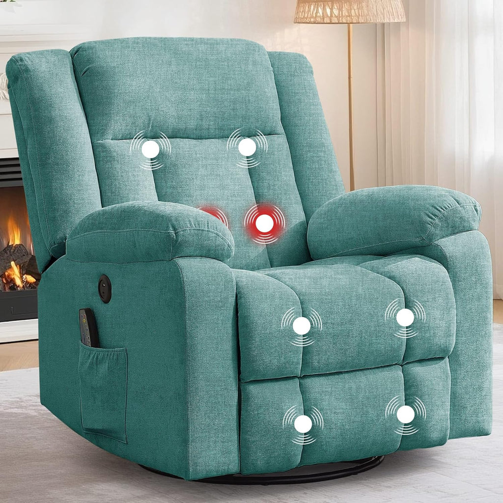 Rocker Recliner, Glider Recliner Chairs for Adults, 360° Swivel Rocking Chair with Massage and Heating, Nursery Chair with Storage and USB Charging for Living Room, Bedroom, Nursery - image 2