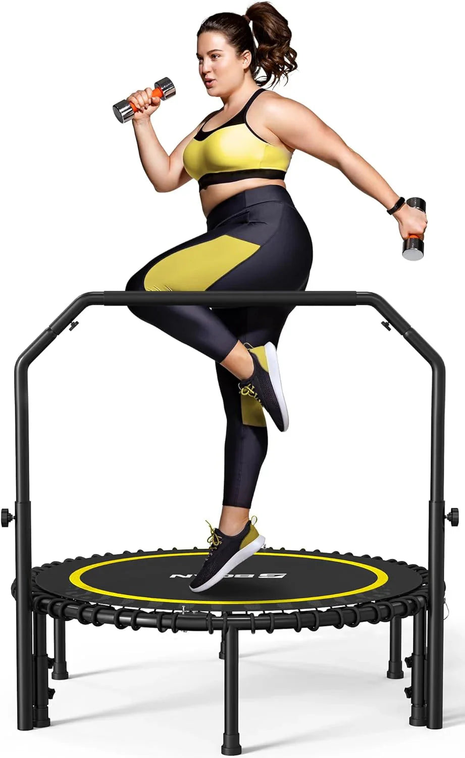 BCAN 450/550 LBS Foldable Mini Trampoline, 40"/48" Fitness Trampoline with Bungees, U Shape Adjustable Foam Handle, Stable & Quiet Exercise Rebounder for Adults Indoor/Outdoor Workout - image 9