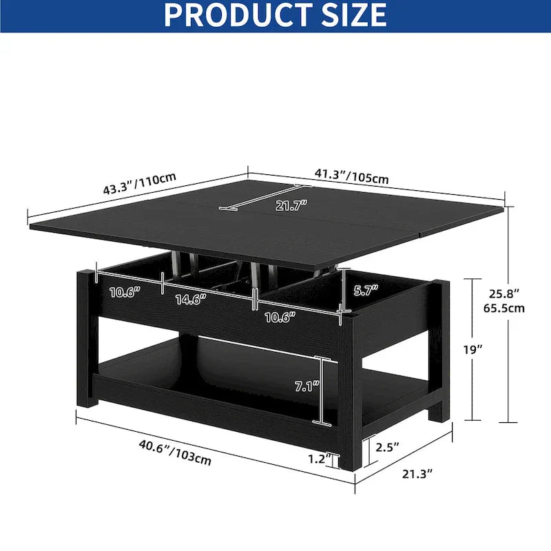 Moasis Farmhouse Lift-Top Coffee Table with Expandable Surface, Hidden Storage, and Shelf for Living Room - image 14