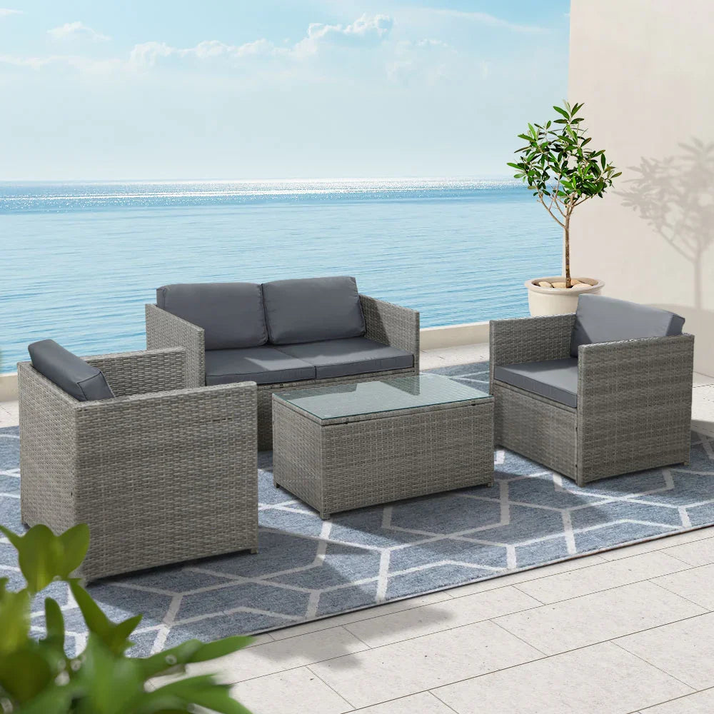 Gardeon 4-Piece Outdoor Sofa Set Wicker Couch Lounge Setting Grey - image 8