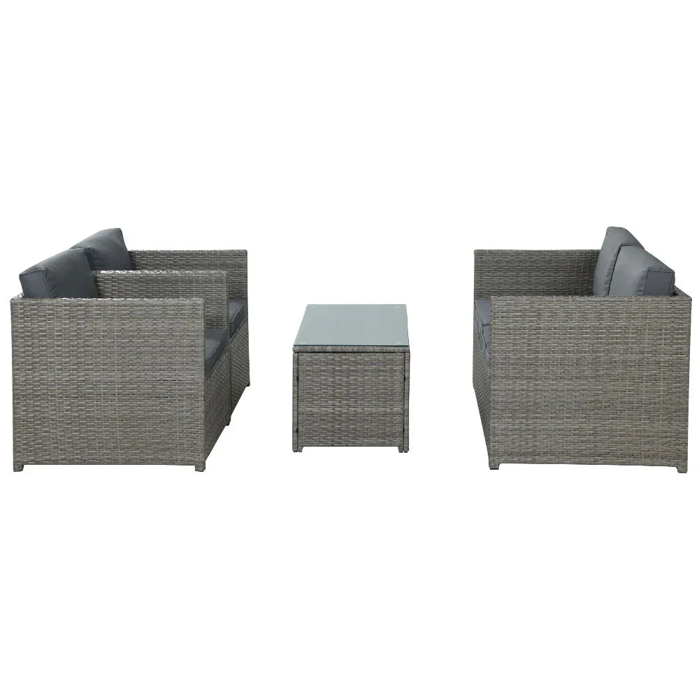 Gardeon 4-Piece Outdoor Sofa Set Wicker Couch Lounge Setting Grey - image 4