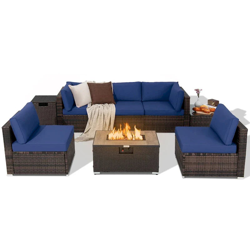 8PCS Patio Rattan Furniture Set Fire Pit Table Tank Holder Cover Deck - image 11