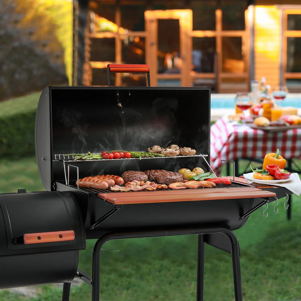 Royal Gourmet CC1830W 30-Inch Charcoal Grill with Offset Smoker and Wood-Painted Side Table Outdoor Smoker Grill with 811 Sq.