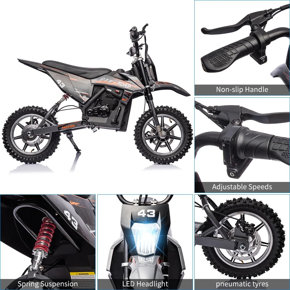 Electric Dirt Bike for Kids,36V Ride on Motorcycle,Up to 15.5MPH,350W Brushless Motor,LED Headlight,Leather Seat,Front and Back Brakes,Electric Motorcycle for Kids Age 8-16,Max Load 175lbs - image 2