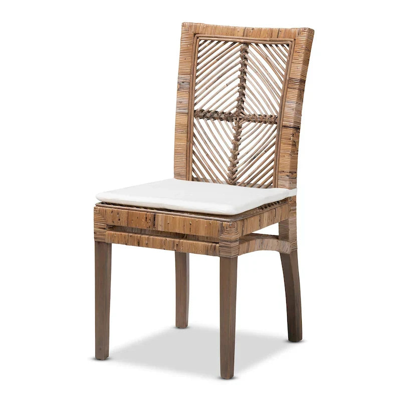 Laluna Contemporary Bohemian Rattan and Mahogany Dining Chair with Cushion - image 2